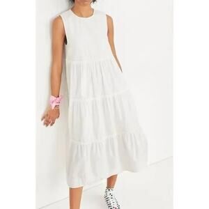 Madewell Cattail Sleeveless Cotton Poplin Tiered Midi Dress White XXL Petite
